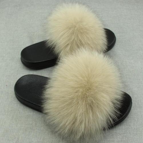 BLFSCK Khaki Fox Fur Slippers
