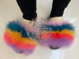 BLFBC Rainbow Horizontal Colorful Fur Slides Slippers