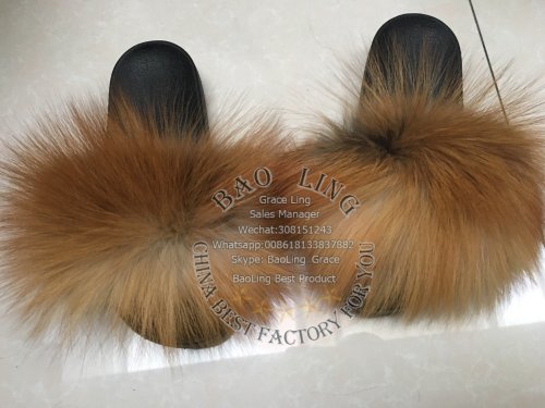 BLFRF Red Fox Fur Slippers Slides