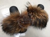 BLRNDY Dye Yellow Raccoon Fur Slippers Slides Sandals