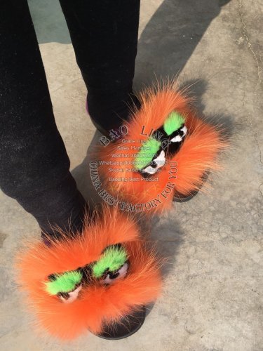 BLFM06 Orange Raccoon Monster Fur Slippers