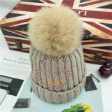 BLRFH06 Fox Fur Ball Pompom Knitted Winter Hats