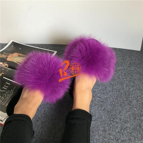 BLFSDC Solid Different Color Fox Fur Slippers