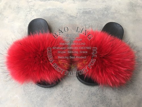 BLRR Red Raccoon Fur Slippers