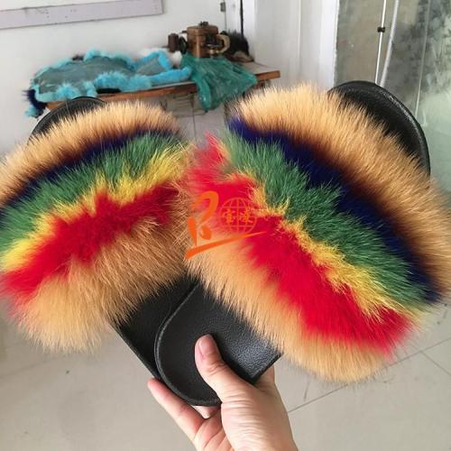 BLFDC Different Color Fox Fur Slippers