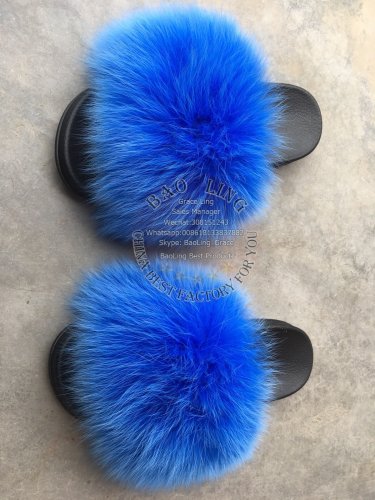 BLFBLB Biggest Light Blue Fox Fur Slides Slippers