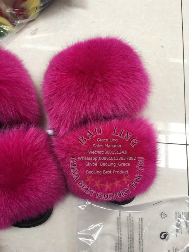 BLFBF Biggest Hot Pink Fuscia Sole Fox Fur Slides