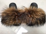 BLRNDY Dye Yellow Raccoon Fur Slippers Slides Sandals