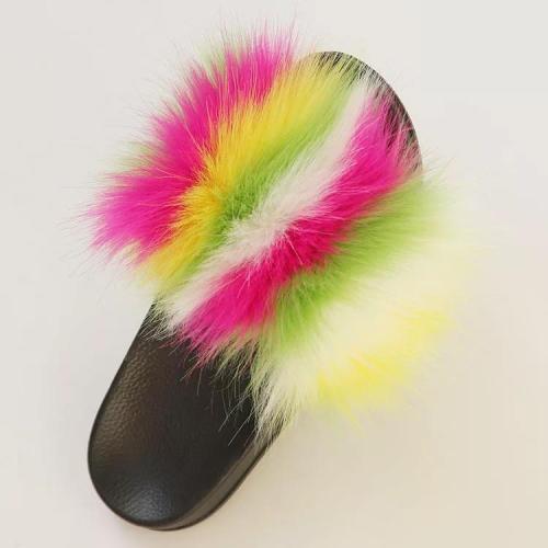 BLFAUXR Rainbow Colorful Splat Faux Fur Slides Slippers