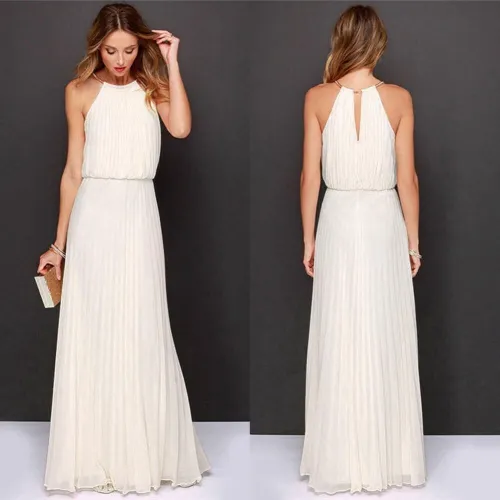 BLPD2 Solid Color Sleeveless Party Dress Beach long Dress