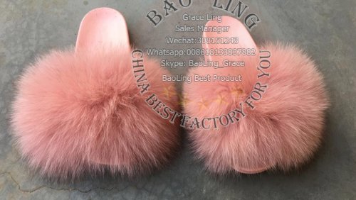 BLFBP Biggest Pink Sole Pink Fox Fur Slides