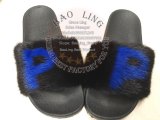 BLM Customized Letter Blue P Mink Certified Fur Slippers