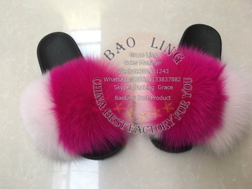 BLFBSPF Biggest Splat Light Pink Fuscia Hot Pink Fox Fur Slides