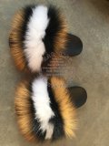 BLFBRFWB Biggest Red Fox Black White Fox Fur Slides