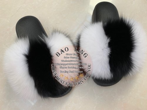 BLFBWB Biggest White Black Fox Fur Slides