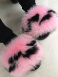 BLFBPB Biggest Pink Black Fox Fur Slippers Slides