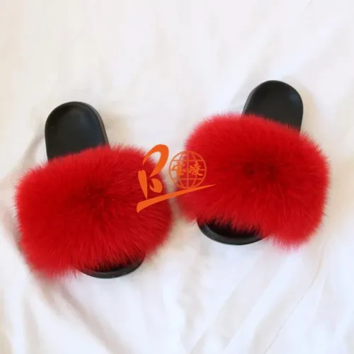 BLFSCR Red Fox Fur Slippers Slides Sandals