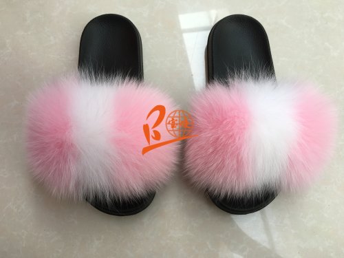 BLFPW Pink White Fox Fur Slippers
