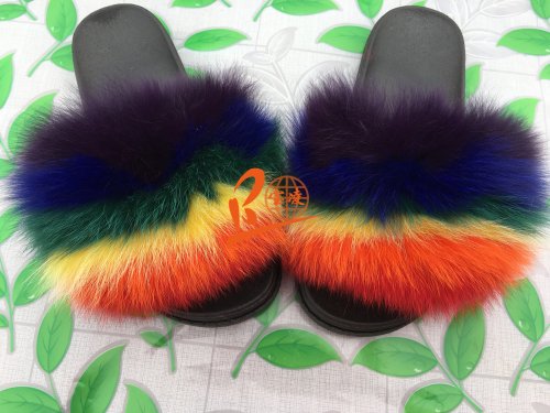 BLFRC Rainbow Color Fox Fur Slippers