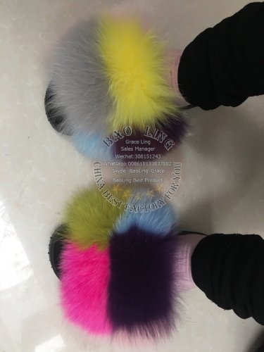 BLFBS Biggest Square Yellow Green Grey Fuchsia Pink Fox Fur Slides