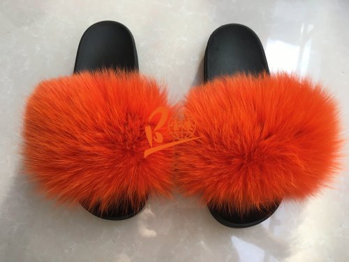 BLFSCO Orange Fox Fur Slippers