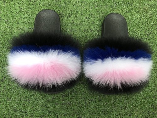 BLFR Fashion New Design Rainbow Fox Fur Slippers Slides