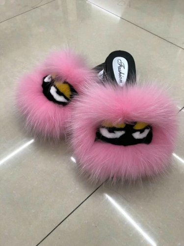 BLFM06 Pink Raccoon Monster Fur Slippers