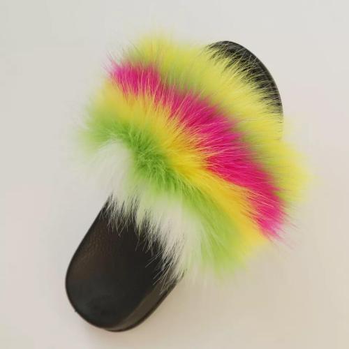 BLFAUXR Rainbow Colorful Horizontal Faux Fur Slides Slippers