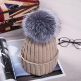 BLRFH03 Sliver Fox Fur Ball Knitted Winter Hats