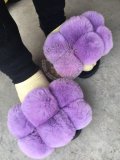 BLFFSP Purple Fur Balls Pompom Rex Rabbit Fur Slippers