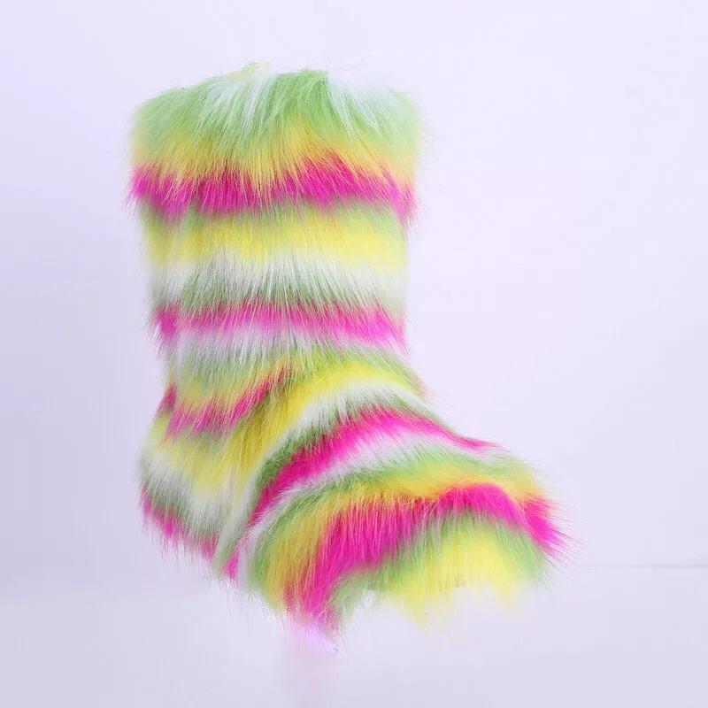 colorful faux fur boots