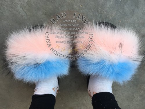 BLFBPB Pink Blue Fur Slides Slippers