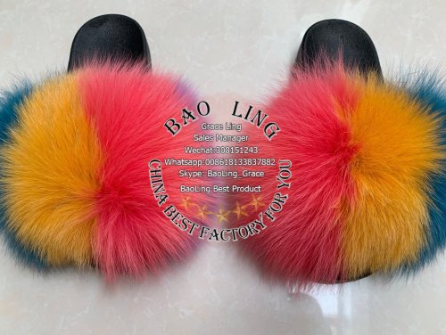 BLFBC Rainbow Splat Colorful Fur Slides Slippers