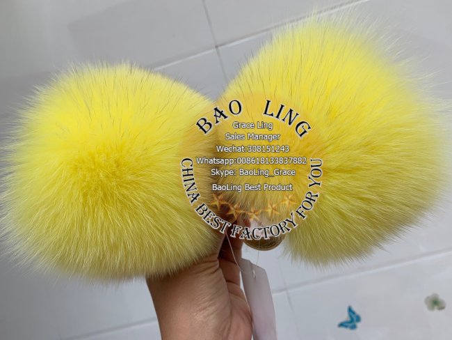 BLBY Super Cute Baby Yellow Fur Slides Slippers