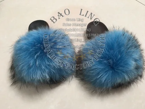 BLRBHB Biggest Heaven Blue Raccoon Fur Slippers