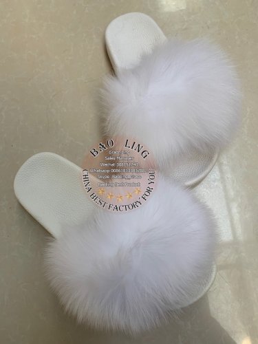 BLFW White Fox Fur Slippers White Slides