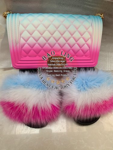 BLSB12 One set Fur Slides Slippers Purse Handbags