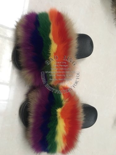 BLFBC Biggest Light Brown Yellow Red Orange Green Blue Purple Fox Fur Slides Slippers