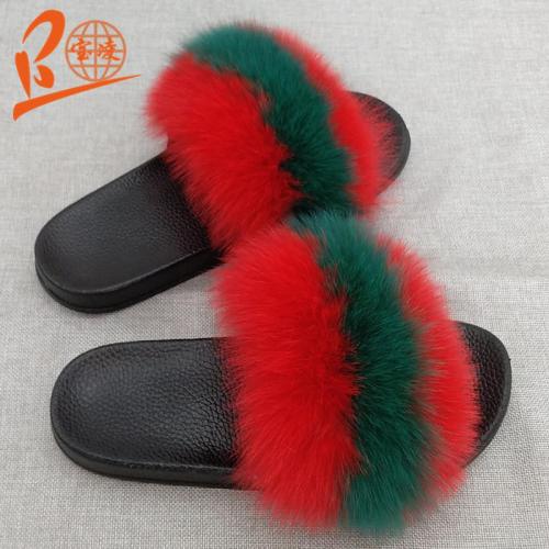 BLFRG Horizontal Red Green Fox Fur Slippers