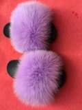 BLK04 Light Purple or Customized Color Black Sole Kids Fox Fur Slippers