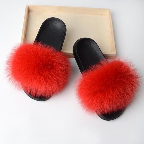 BLFSR Small Red Fox Fur Slippers Slides