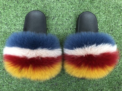 BLFR Fashion New Design Rainbow Fox Fur Slippers Slides
