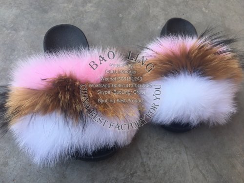 BLFBPW Biggest Pink White Fur Slides Slippers