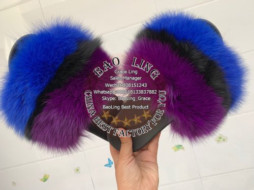 BLFBPBB Purple Black Blue Fur Slides Slippers