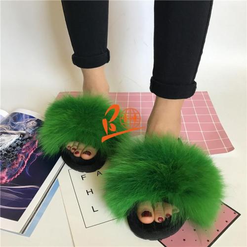 BLFSCG Green Fox Fur Slippers