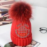 BLRFH07 Raccoon Fur Ball Pompom Knitted Winter Hats