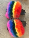 BLFBC Biggest Red Orange Yellow Green Blue Fuchsia Rainbow Fox Fur Slides Slippers