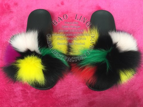 BLFSC02 Square Colorful Fox Fur Slippers
