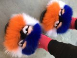 BLFM11 White Blue Orange Monster Fox Fur Slides