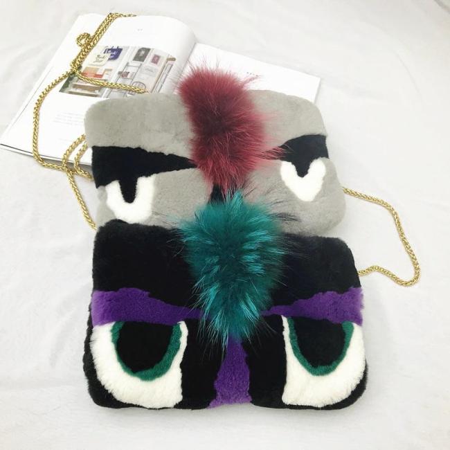 BLRRMSH01 Rex Rabbit Fur Monsters Shoulder Handbags
